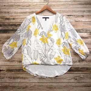 White House Black Market Yellow and White Floral Blouse
